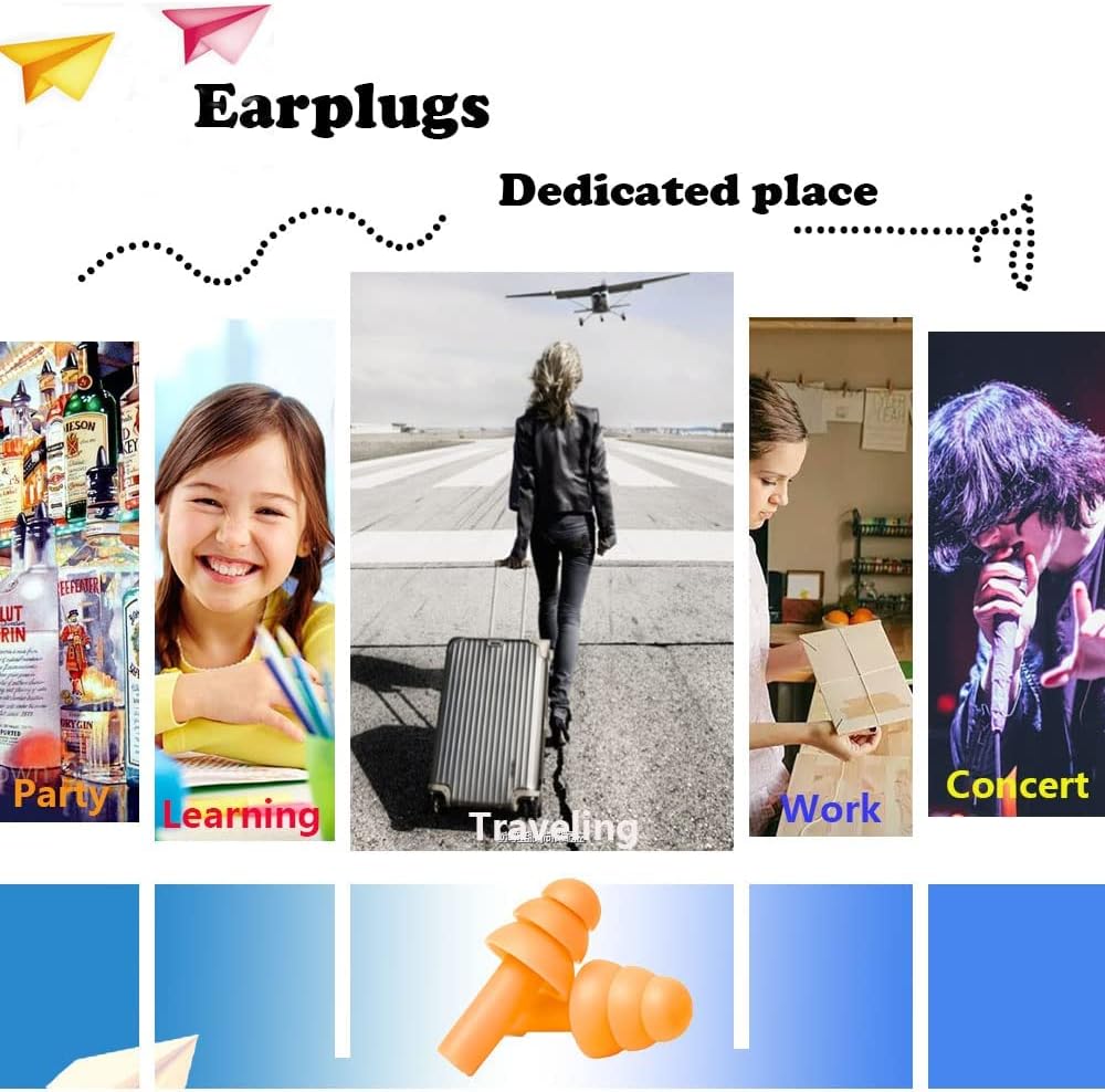 Earplugs for Sleeping Noise Cancelling, Reusable Ear Plugs– Super Soft, Silicone Ear Plug, for Sleeping 8 Pairs, Swimming, Snoring, Concerts, Work, Noisy Places