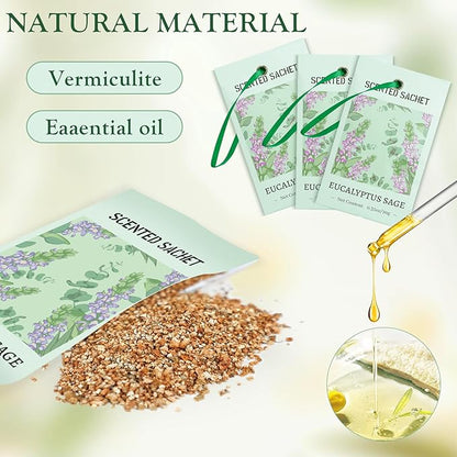 SCENTORINI Sachets for Drawers and Closets, Eucalyptus Sage Sachets Bags, Pack of 14, Home Fragrance Sachet for Wardrobe, Closet, Drawer