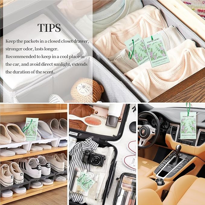 SCENTORINI Sachets for Drawers and Closets, Eucalyptus Sage Sachets Bags, Pack of 14, Home Fragrance Sachet for Wardrobe, Closet, Drawer